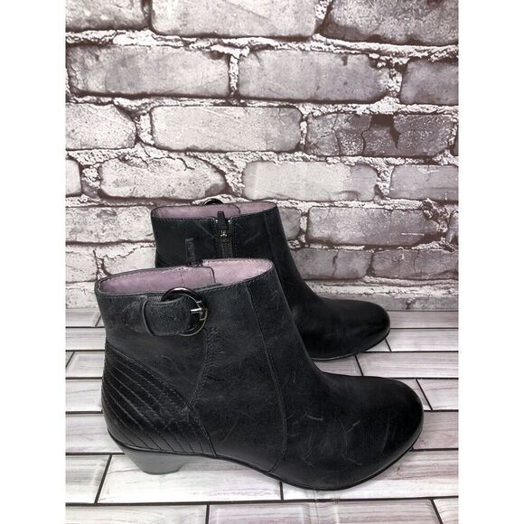 Dansko Black Leather Ankle Boots Block Heel Zip Heel Booties Women 38EU/7.5M US - Picture 12 of 16